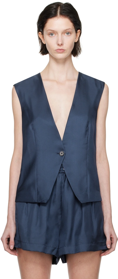 Shop Silk Laundry Navy Slouch Vest In Midnight