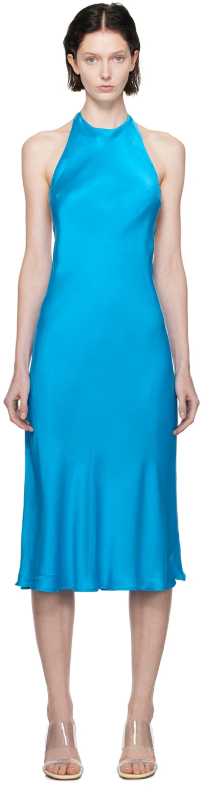Shop Silk Laundry Blue Halter Midi Dress In Coast Blue