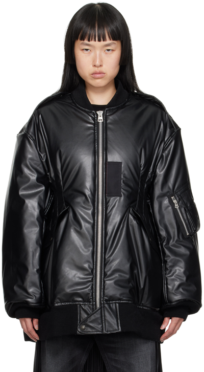 Shop Junya Watanabe Black Insulated Faux-leather Bomber Jacket In 1 Black