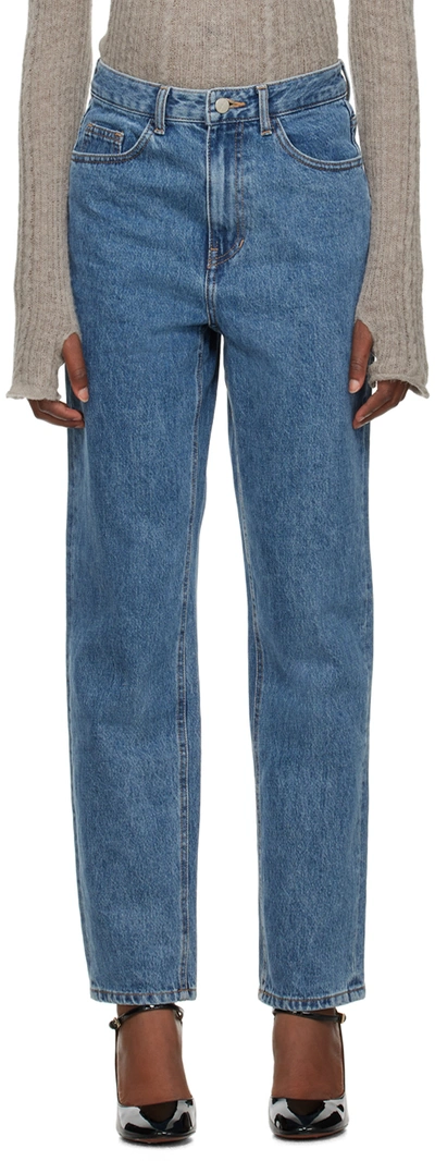 Shop Amomento Blue Faded Jeans In Mid Blue