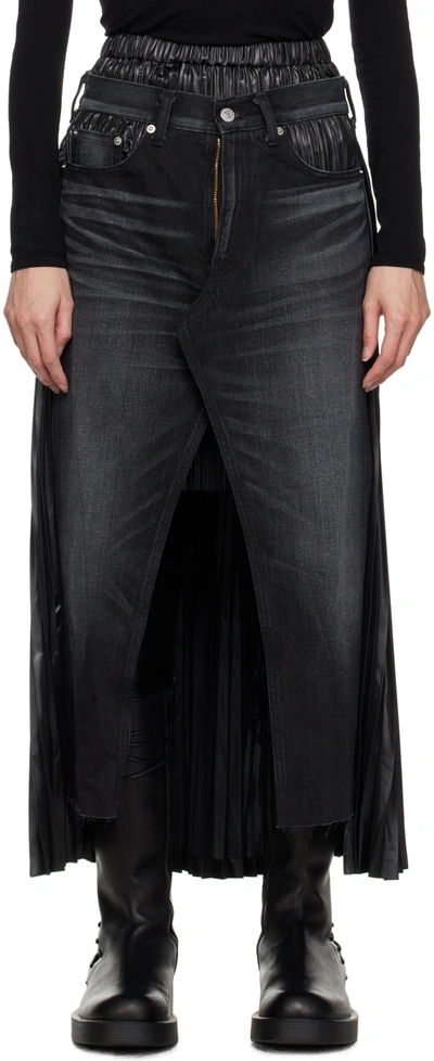 Shop Junya Watanabe Black Layered Denim Midi Skirt In 1 Gray/black