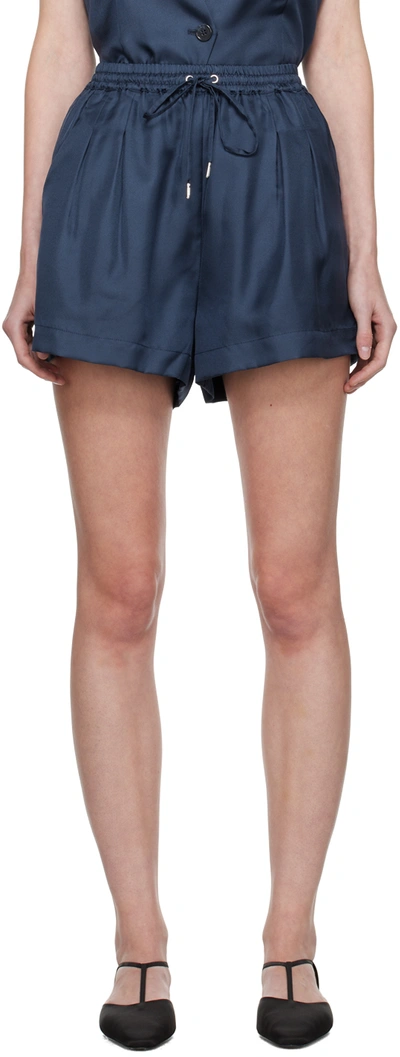 Shop Silk Laundry Navy Slouch Shorts In Midnight