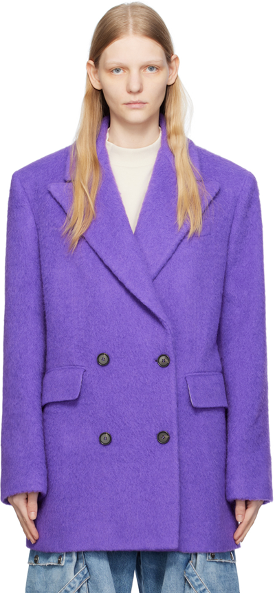 Shop Msgm Purple Double-breasted Coat In 72 Violet