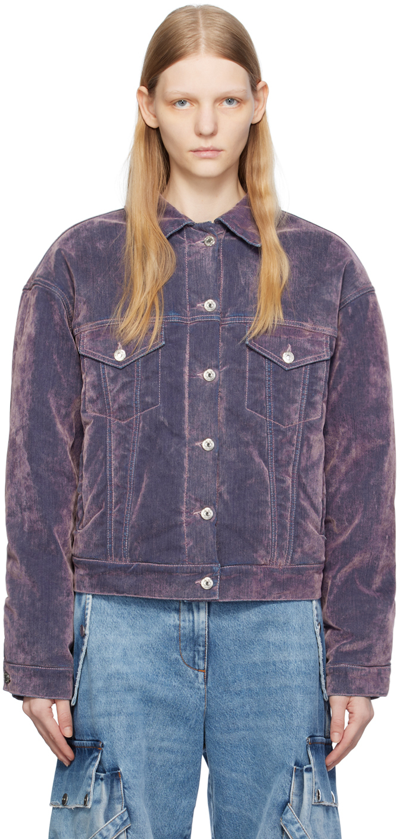 Shop Msgm Purple Flocked Denim Jacket In 12 Pink