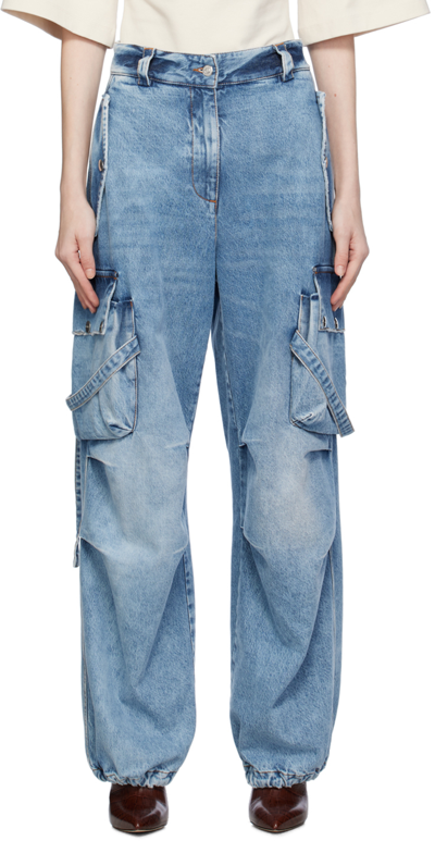 Shop Msgm Blue Cargo Pocket Jeans In 85 Bluette