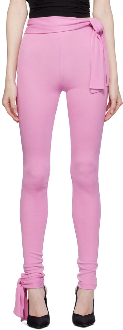Shop Msgm Pink Self-tie Leggings In 12 Pink