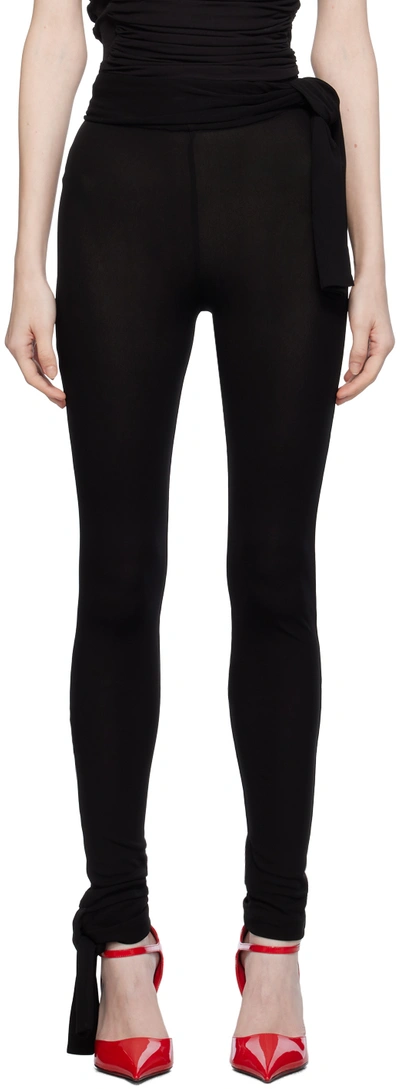 Msgm Semi-sheer Tied-waist Leggings In 99 Black