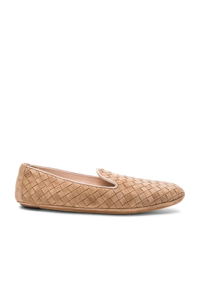 Shop Bottega Veneta Woven Suede Flats In Camel