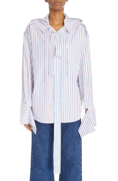 Meryll Rogge Stripe Deconstructed Men's Shirt With Hood In Red/ Blue