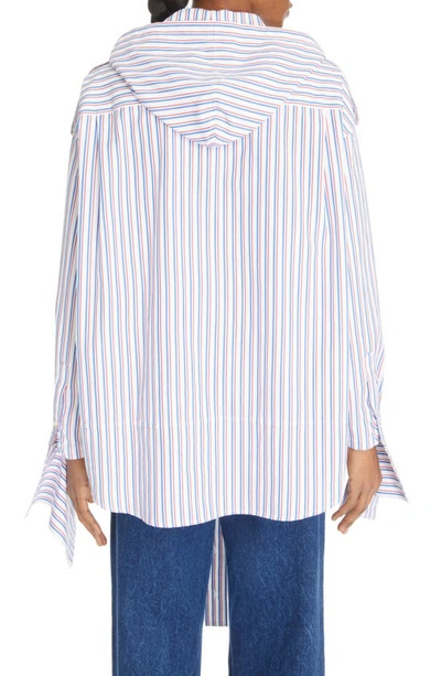 Meryll Rogge Stripe Deconstructed Men's Shirt With Hood In Red/ Blue