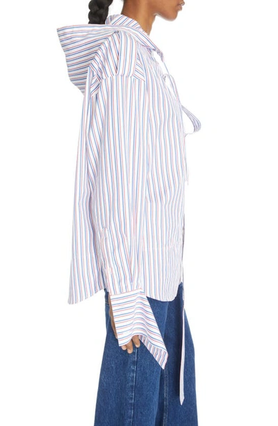 Meryll Rogge Stripe Deconstructed Men's Shirt With Hood In Red/ Blue