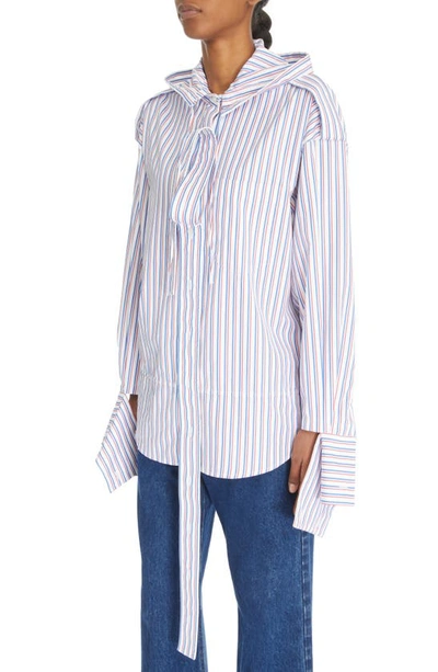 Meryll Rogge Stripe Deconstructed Men's Shirt With Hood In Red/ Blue