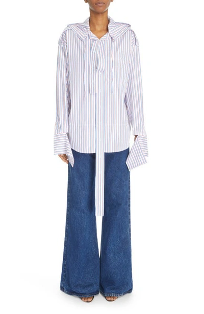 Meryll Rogge Stripe Deconstructed Men's Shirt With Hood In Red/ Blue
