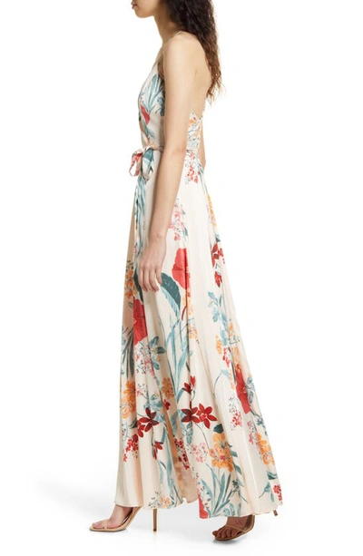 Shop Lulus Still The One Floral Faux Wrap Gown In Cream Floral Print