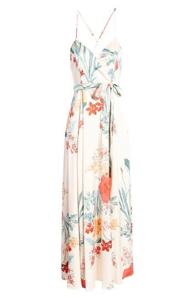 Shop Lulus Still The One Floral Faux Wrap Gown In Cream Floral Print