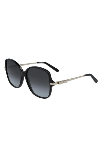 Ferragamo 57mm Gradient Rounded Square Sunglasses In Black/ Grey