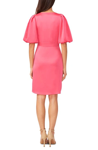 Shop Halogen Puff Sleeve Satin Dress In Hot Pink Solid