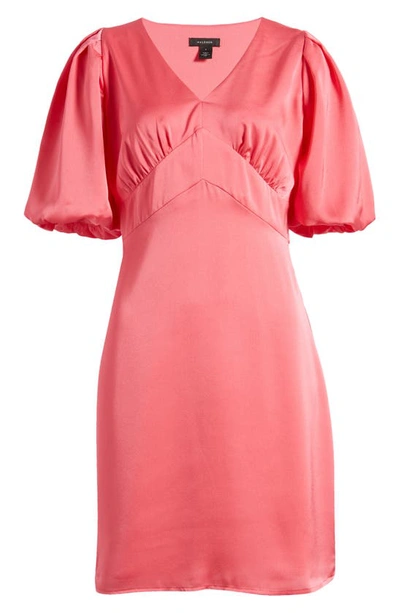 Shop Halogen Puff Sleeve Satin Dress In Hot Pink Solid
