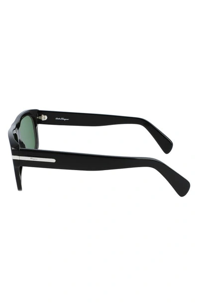 Shop Ferragamo 58mm Rectangular Sunglasses In Black/ Green