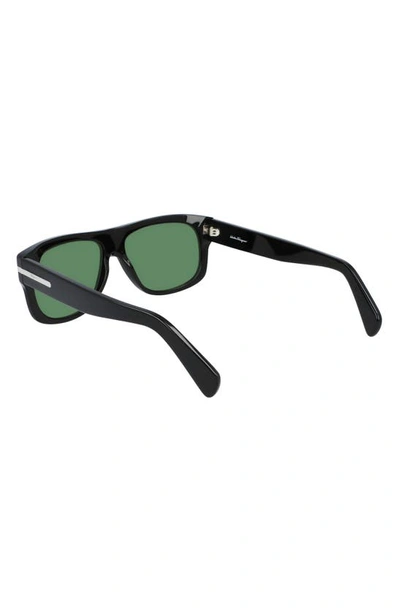 Shop Ferragamo 58mm Rectangular Sunglasses In Black/ Green