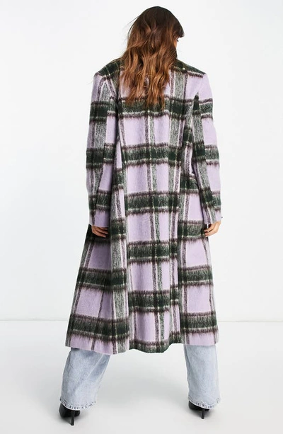 Shop Topshop Plaid Double Breasted Coat In Lilac