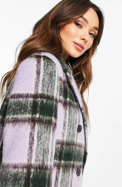 Shop Topshop Plaid Double Breasted Coat In Lilac