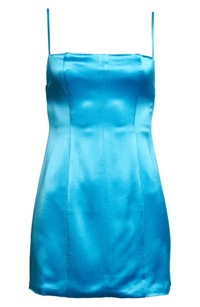 Shop Retroféte Janessa Satin Body-con Minidress In Aqua Blue