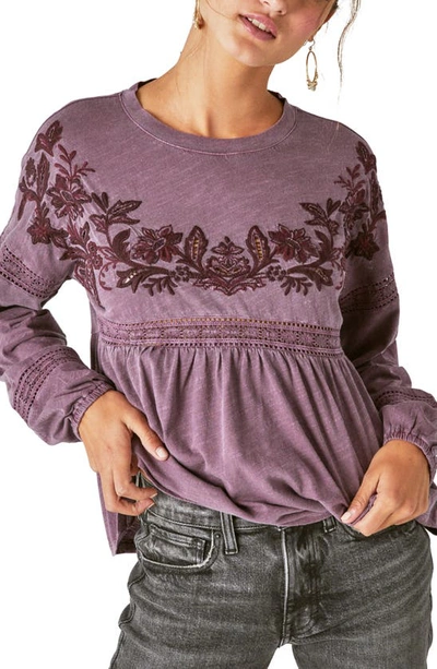 Shop Lucky Brand Embroidered Babydoll Top In Huckleberry