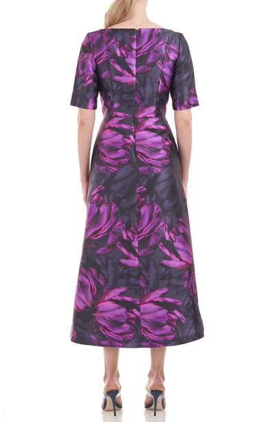Shop Kay Unger Tallulah Floral High-low Maxi Tulip Dress In Cerise/ Navy