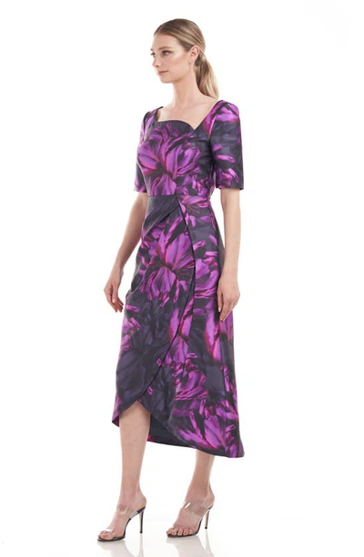 Shop Kay Unger Tallulah Floral High-low Maxi Tulip Dress In Cerise/ Navy