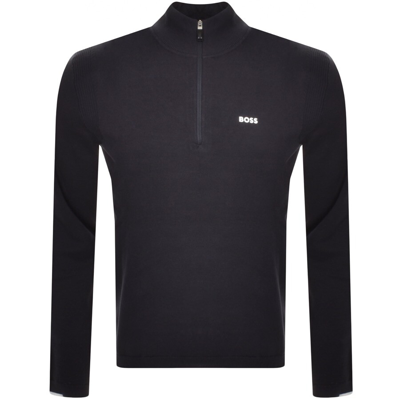 Boss Ever X Quarter Zip Knit Jumper Navy