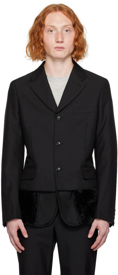 Shop Comme Des Garçons Homme Deux Black Layered Faux-fur Blazer In Black X Black
