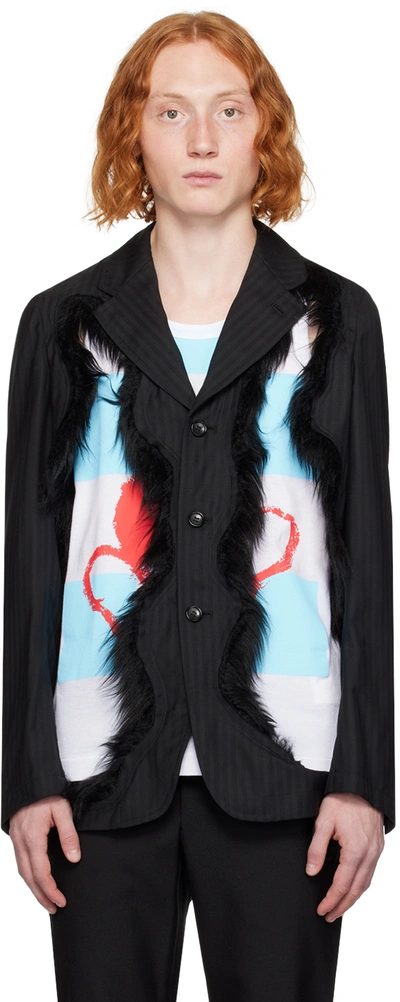 Comme Des Garçons Homme Deux Faux Fur-embellished Single-breasted Blazer In Black X Black