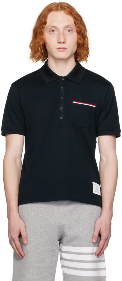 Shop Thom Browne Navy Patch Pocket Polo In 415 Navy