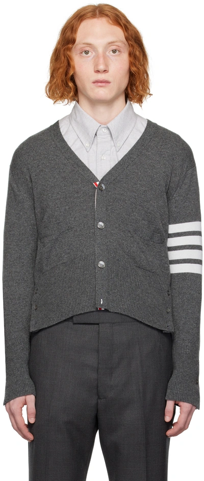Thom Browne 4-bar Stripe Wool Cardigan In 038 Med Grey