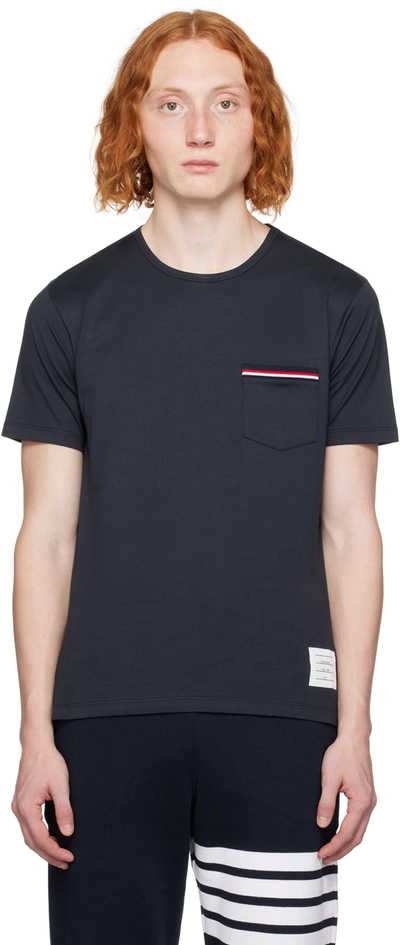 Shop Thom Browne Navy Patch Pocket T-shirt In 415 Navy
