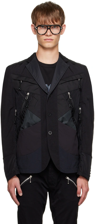 Shop Junya Watanabe Black Paneled Blazer In Black Mix