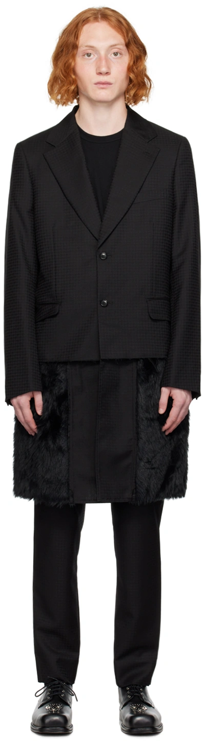 Shop Comme Des Garçons Homme Deux Black Layered Faux-fur Coat In Black X Black