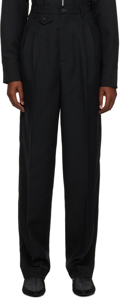 Shop Maiden Name Gray Emily Trousers In Charcoal Pinstripe