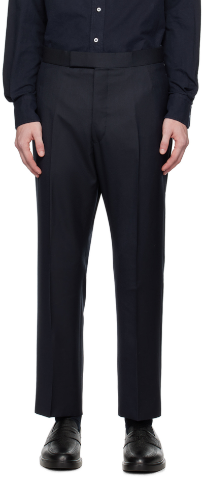 Shop Thom Browne Navy Super 120s Trousers In 415 Navy