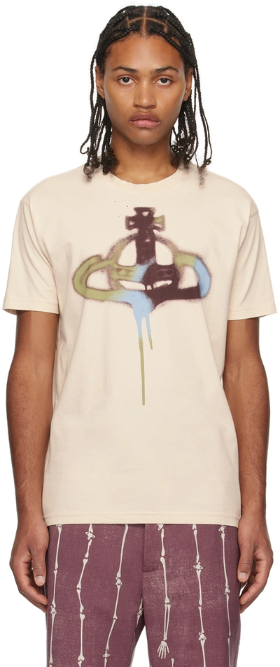 Shop Vivienne Westwood Beige Spray Orb Classic T-shirt In 233-j001m-p405go