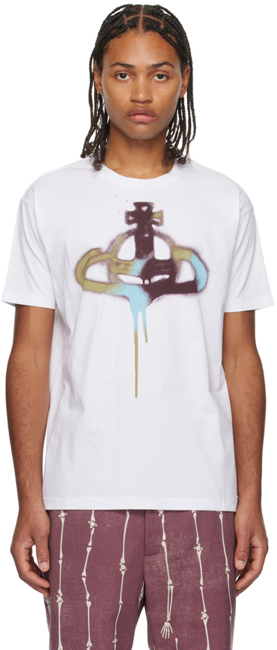Shop Vivienne Westwood White Spray Orb Classic T-shirt In 213-j001m-a401go