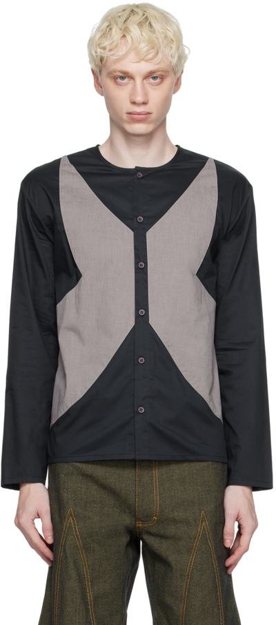 Shop Strongthe Black & Gray Appliqué Shirt In Black/ Grey