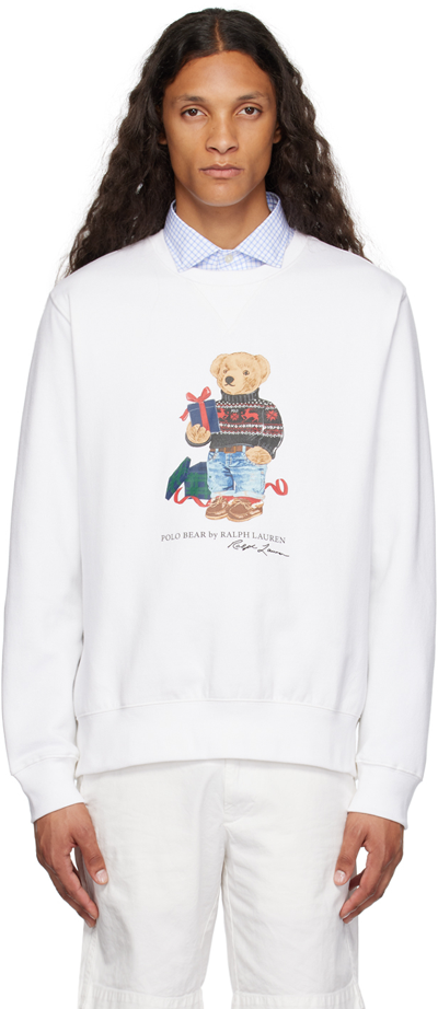 Shop Polo Ralph Lauren White Polo Bear Sweatshirt In Fa23 White Gift Bear