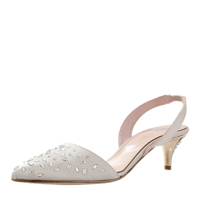 Shop Oscar De La Renta Jeweled Sami Slingback In Bisque