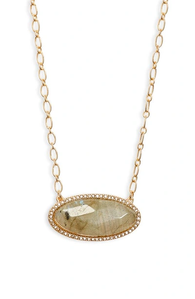 Shop Nordstrom Pavé Oval Genuine Stone Pendant Necklace In Labradorite- Gold