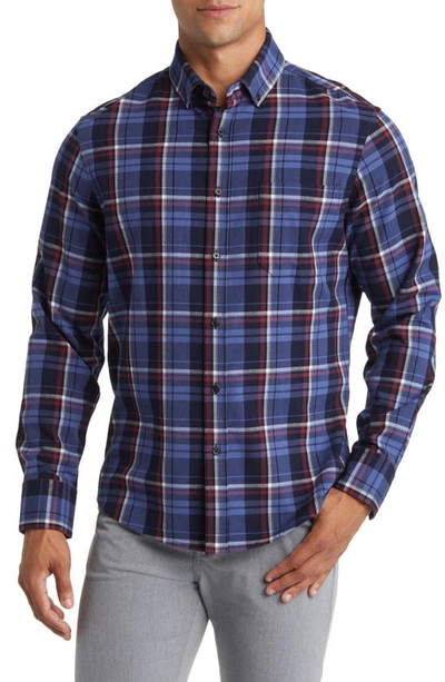 Shop Mizzen + Main City Trim Fit Coastal Fjord Plaid Flannel Button-down Shirt In Blue