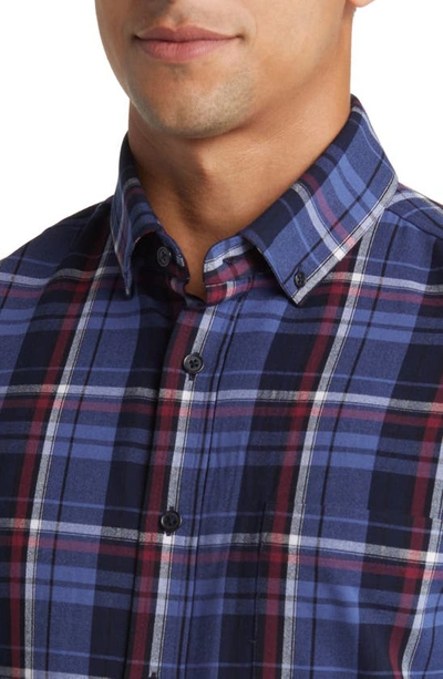 Shop Mizzen + Main City Trim Fit Coastal Fjord Plaid Flannel Button-down Shirt In Blue