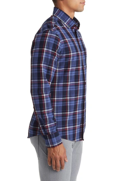 Mizzen + Main City Trim Fit Coastal Fjord Plaid Flannel Button-down Shirt In Blue