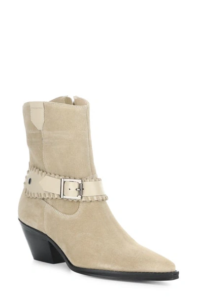 Shop Bos. & Co. Tartan Bootie In Beige Suede